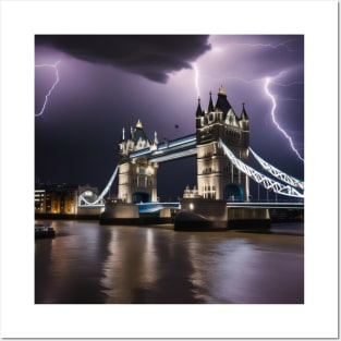 Iconic World Landmarks During A Thunderstorm : Tower Bridge London Posters and Art